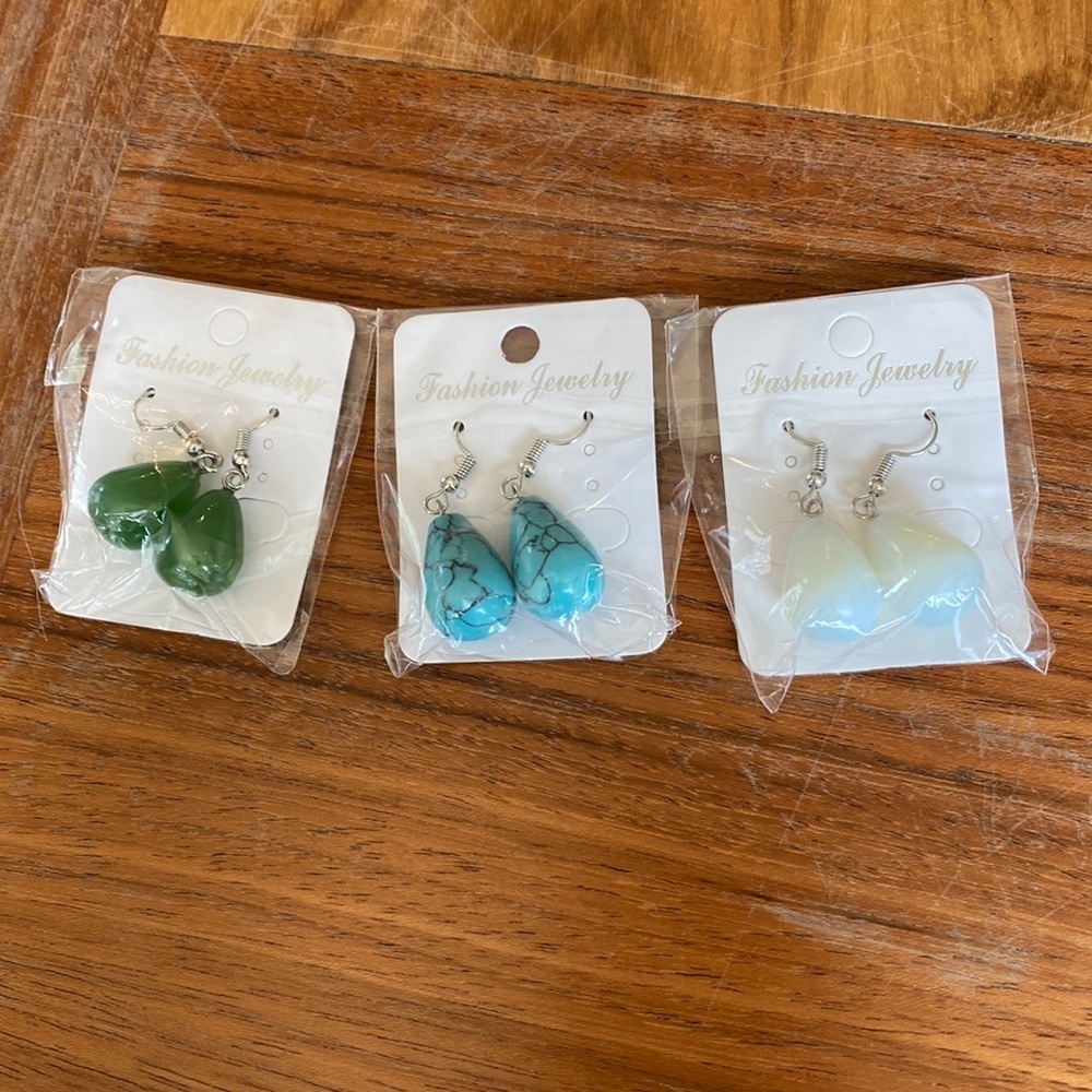 Earing 3 pairs various stones